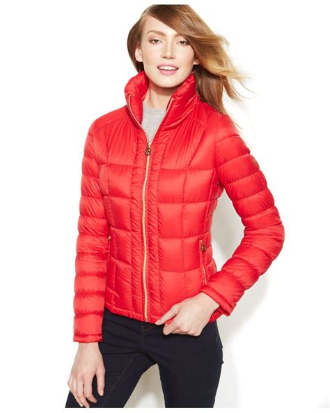 michael kors red michael packable quilted down puffer coat|Michael Kors ultra lightweight down.